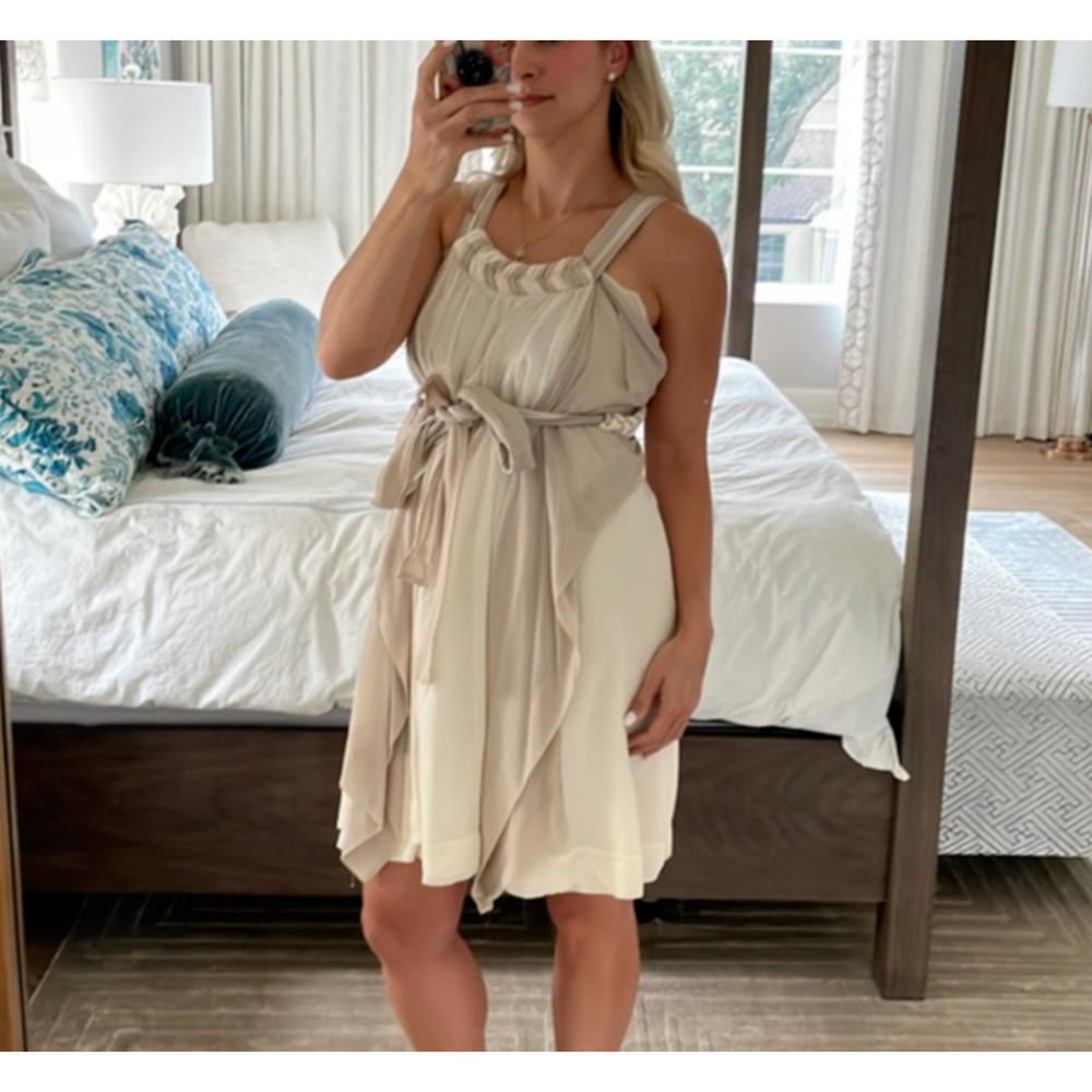 Bcbg Maxazria Runway Vintage Silk Dress Fairy Peasant Y2k Babydoll Drape Tier